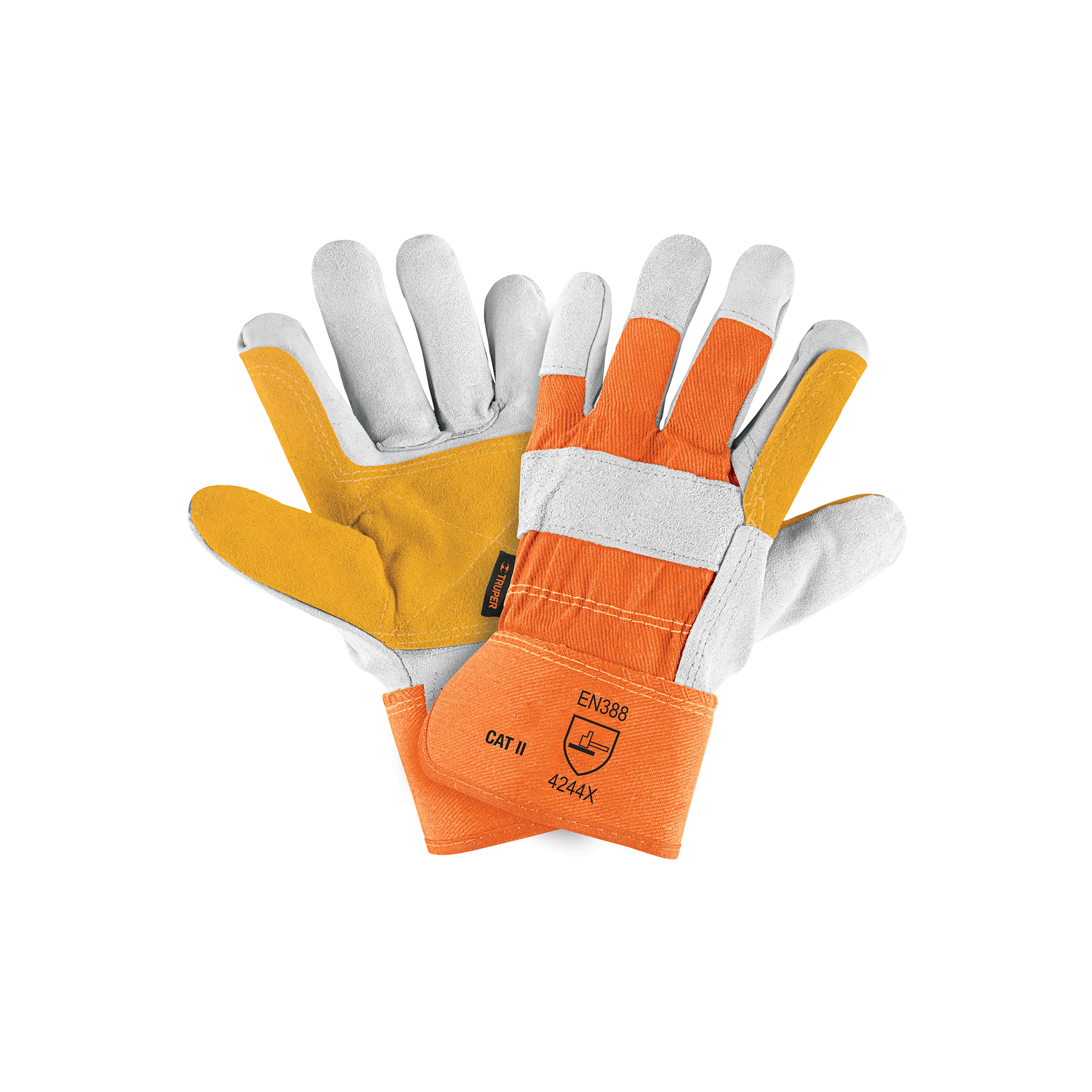 Guantes de carnaza y loneta con refuerzo Truper unitalla